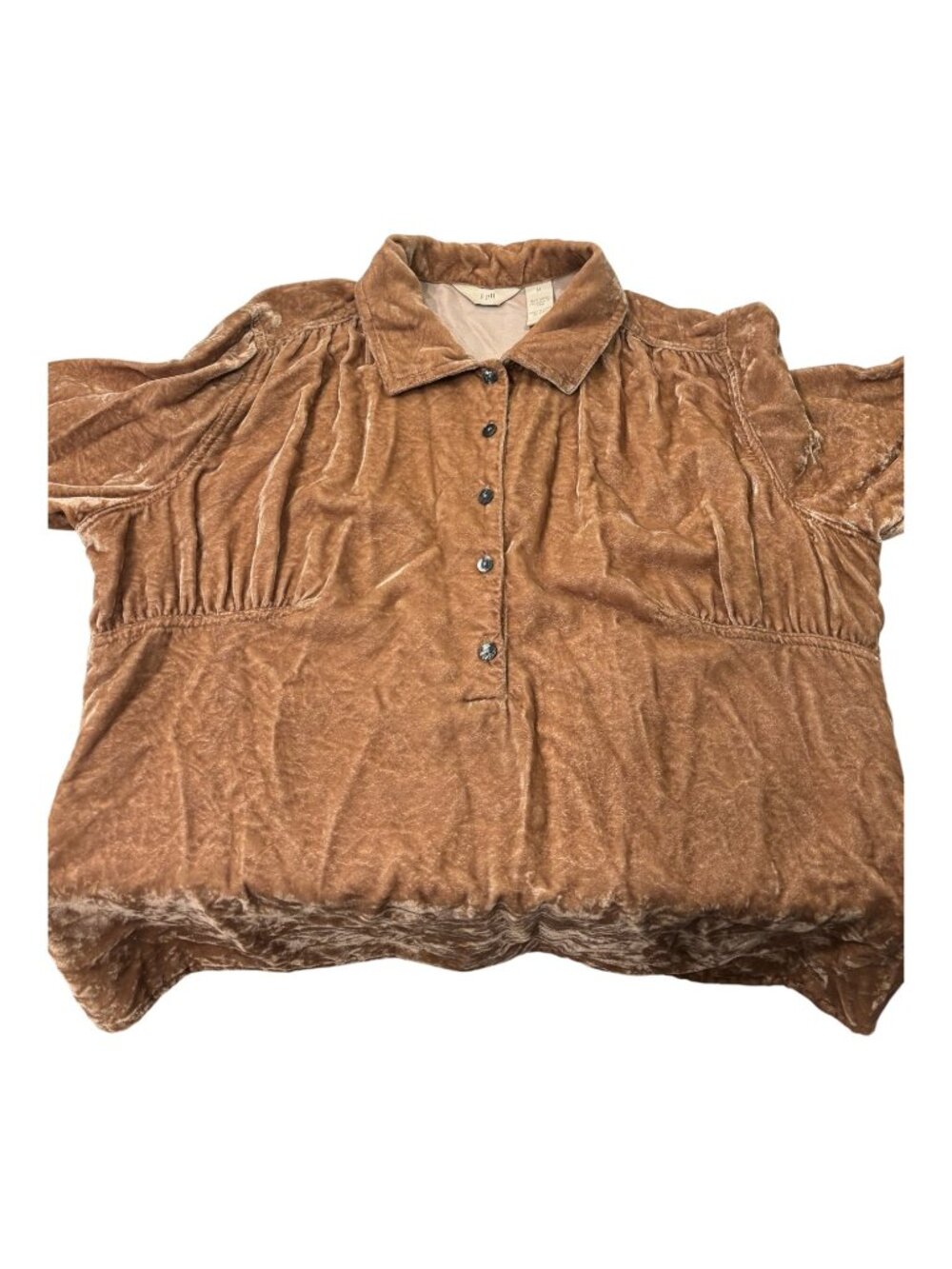 J.Jill Crushed Velvet Blouse Women’s M Taupe Button Front Long Sleeve Boho Chic - Picture 6 of 7
